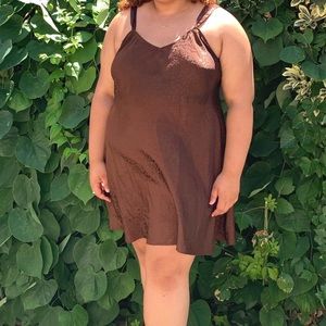 Vintage brown satin slip dress, brown textured leopard print